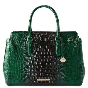 Brahmin Large Green Croc Embossed Leather Satchel Tote Bag